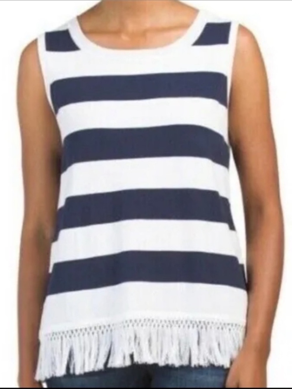 Sail to Sable Hydna Fringe Sweater Tank Top Sz Medium GUC Nautical Round Neck